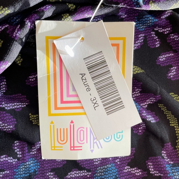 NWT LuLaRoe ‘Azure’ A-line Knee-Length Skirt Black w/ Purple Flowers Size 3X - Picture 6 of 10